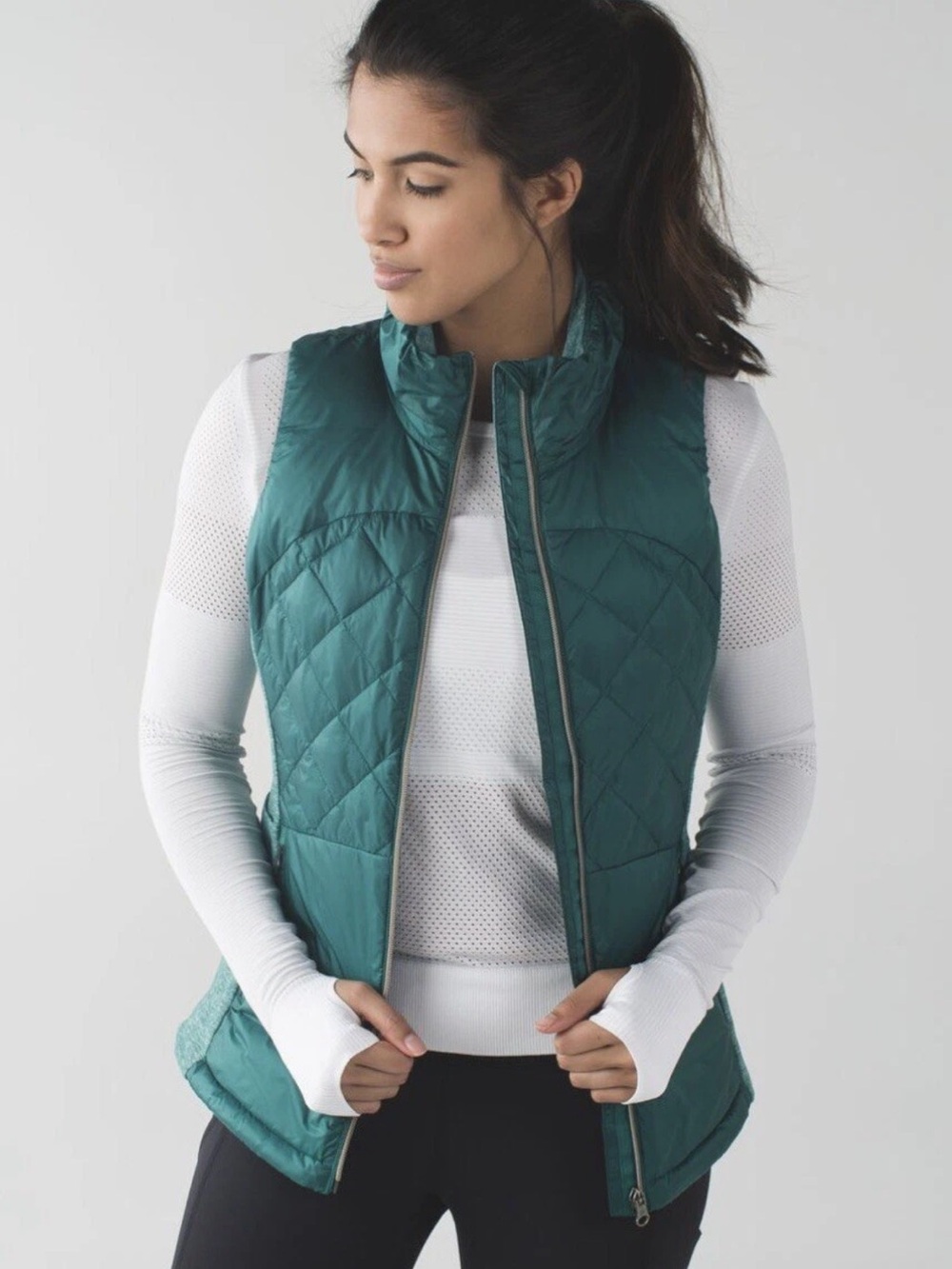 lululemon Down for a Run Quilted Puffer Vest Bright Green Teal Sz 6